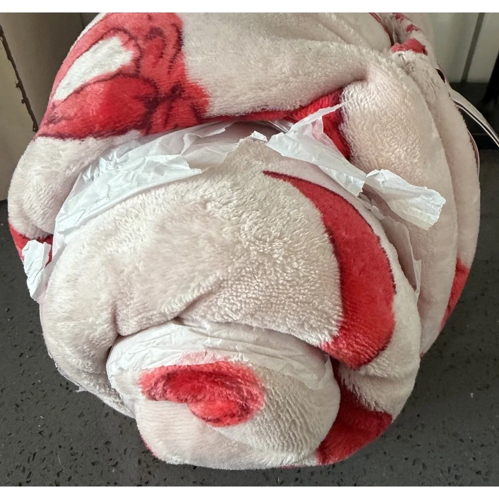 New Victoria's Secret Pink Sherpa Throw Blanket 50x60 Pink‎ White Ribbon Bows
